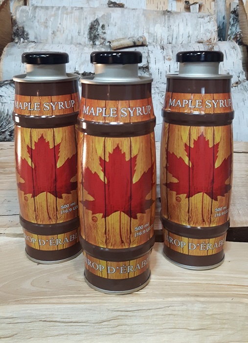 3x 500ml Metal Barrels of Maple Syrup
