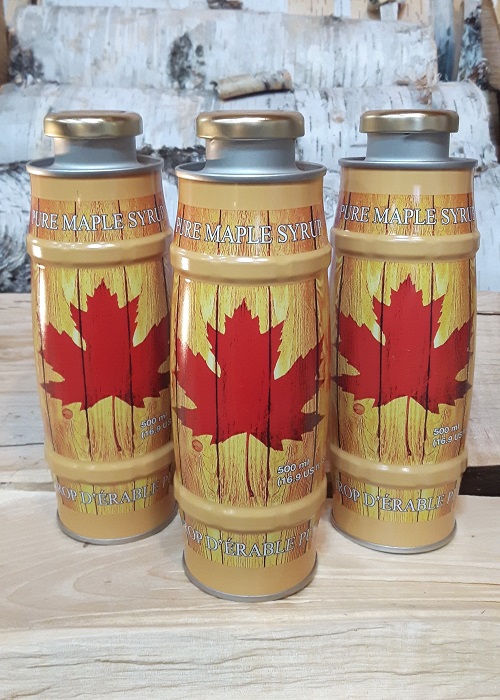 3x 500ml Metal Barrels of Maple Syrup